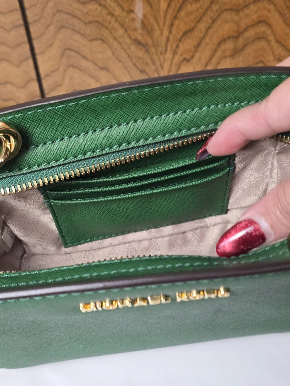 Green Michael Kors Selma Mini Messenger Bag